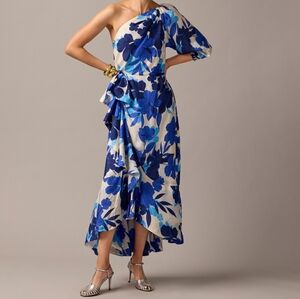 J.Crew Collection one-shoulder ruffle-hem dress in painted floral print sz 4 nwt